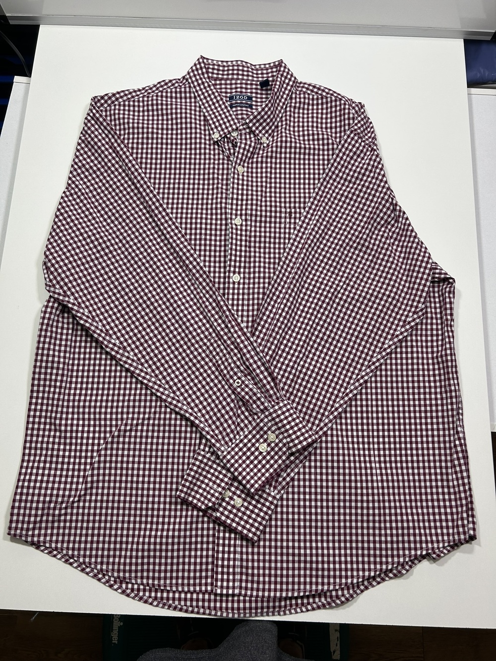 IZOD Premium Essentials Men’s XXL Long Sleeve Checkered Shirt – Burgundy/White